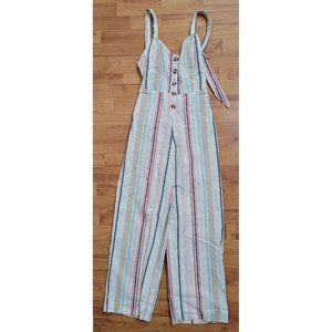 JAPNA Sleeveless Multicolor Striped Wide Leg Jumpsuit Tie Back Women's Size XS